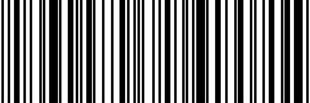Seamless monochrome bar code pattern. Binary vertical stripes with irregular thin and thick lines, simple 2‑bit abstract vector background for tech style, packaging, posters and wallpapers