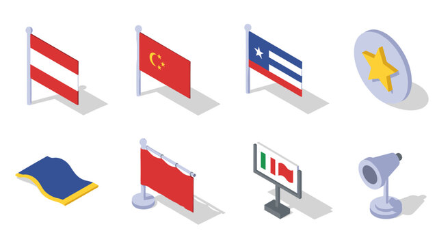 Isometric flags and symbols collection with shadow effects