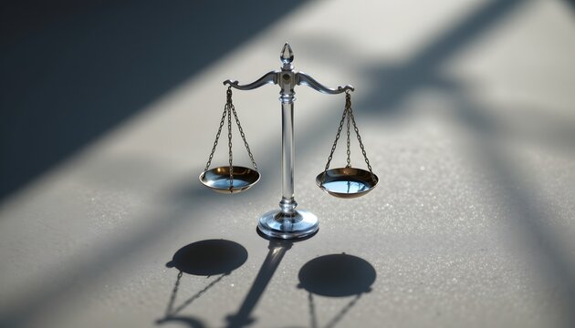 Balance of Justice: A meticulously crafted scale of justice stands in stark silhouette, its presence speaks of the unyielding pursuit of fairness and the unwavering equilibrium of the legal system.