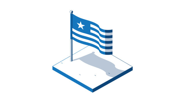 Isometric liberian flag on pole with shadow on white background