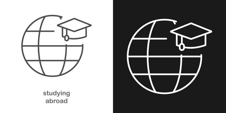 Study Abroad Line Icon, International Education Overseas Learning Concept
