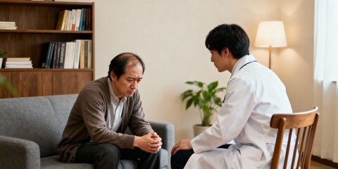 A middle-aged man with thinning hair is consulting a male doctor