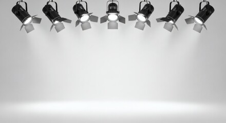 Spotlights illuminate blank stage Performance with presentation, and product space.