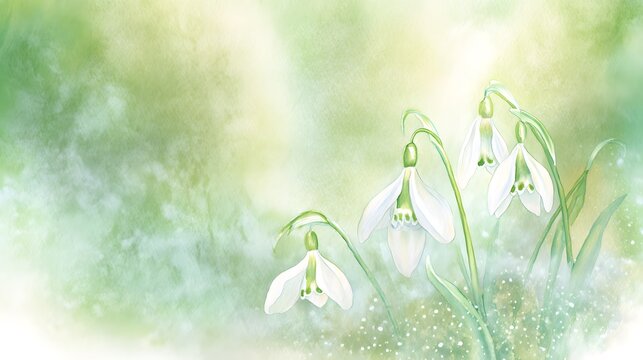 Gentle spring snowdrops bloom peacefully in a watercolor forest scene serene nature art