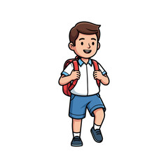 Happy Schoolboy Cartoon Vector with Backpack