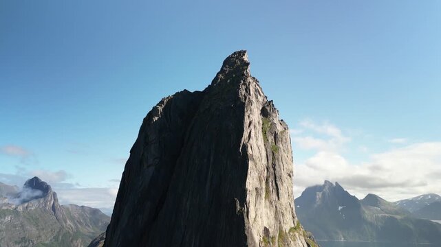 Dolly shot approching Segla Senja peak, on the island of Senja, in Northern Norway