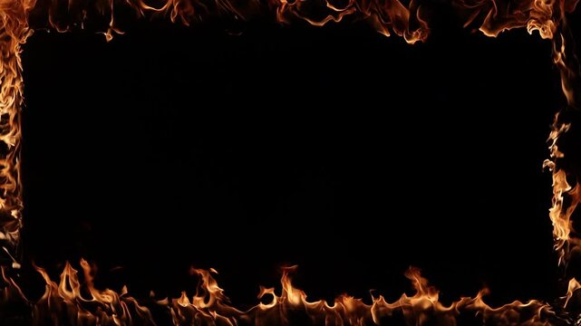 Realistic fire frame burning on black background