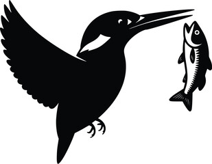 Kingfisher silhouette  to catch fish vector