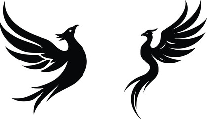 Rising Phoenix Silhouette Set &ndash; Rebirth and Power Mythical Bird Vector