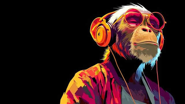 Stylized Monkey with Headphones and Sunglasses Vibrant Pop Art