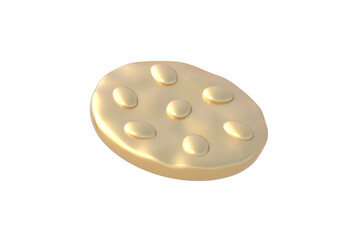 Golden cookie isolated on white background. Crunchy dessert. Chocolate biscuits. 3d render