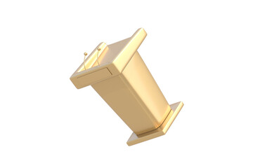 Golden speech podium isolated on white background. Announcement stand. Tribune for debate. Rostrum for press conference. 3d render
