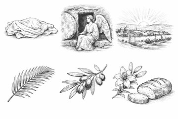 Biblical Easter and Resurrection Symbols Engraving Set
