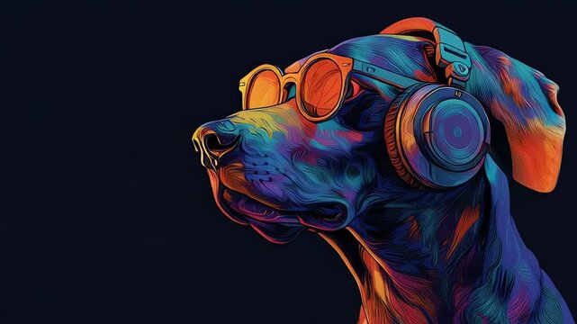 Psychedelic Dog Listening to Music in Sunglasses Graphic Art
