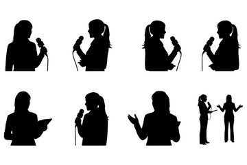 Female Reporter Silhouette Vector Icon Sheet &ndash; Journalist and News Presenter Set