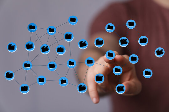An image representing digital data connection, accessibility, and modern technology. Showing a network of folde