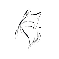 Minimalist hand drawn line art illustration of a fox with elegant flowing lines. Modern animal sketch ideal for branding, logos, posters, tattoos or nature inspired design