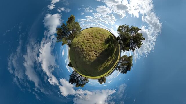 Tiny Planet Projection of Green Field and Blue Sky