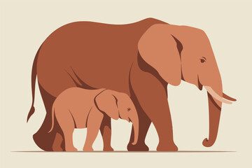 Fototapeta premium Elephant Mother and Calf, family bond wildlife concept