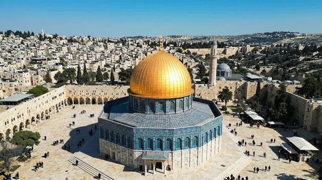 Aerial view of the dome of the rock in jerusalem