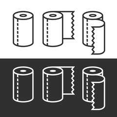 Paper roll icon. Paper towel, a toilet or kitchen accessory. A roll of paper towels. Raster icon.