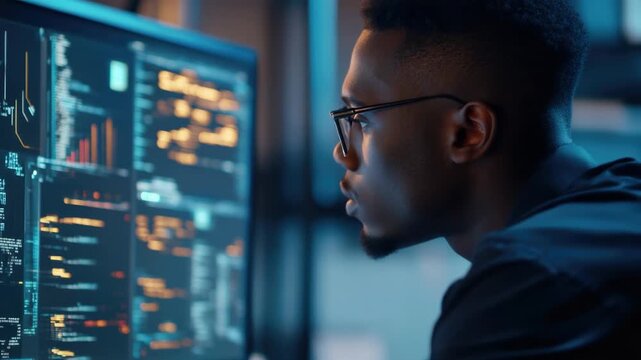 Video A person wearing glasses is focused on a computer screen, possibly working or researching