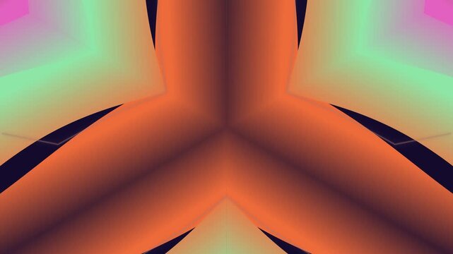 Vibrant abstract art featuring kaleidoscope of colors with symmetrical shapes and patterns in pink, orange and green hues