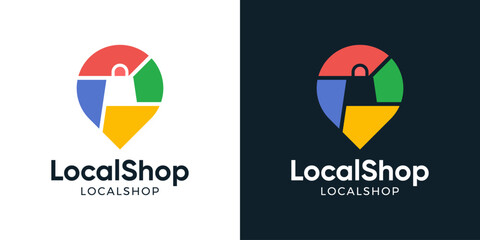 Obraz premium Creative modern shopping logo design. Abstract map location shapes graphic vector with shopping bag design symbol, icon, creative