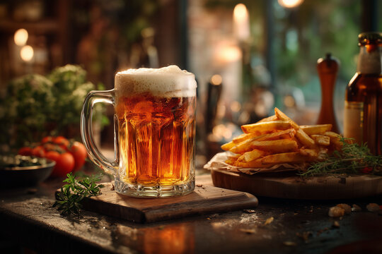 Bi&egrave;re sur une table de restaurant.