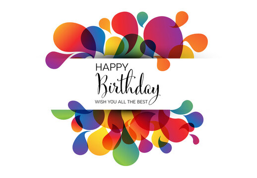 Colorful Happy Birthday Greeting Card Template with Abstract Fluid Shapes
