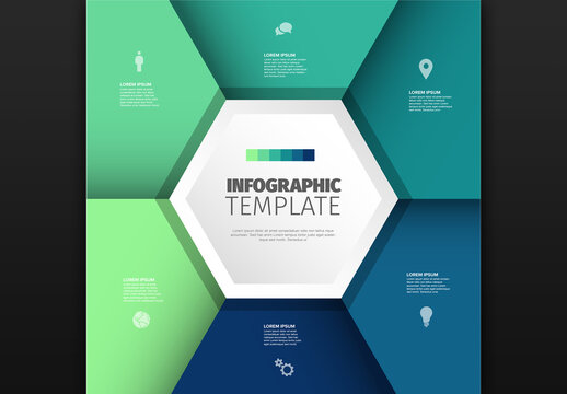 Hexagonal Green and Blue Modern Business Infographic Template Layout