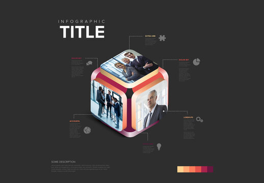 Isometric Corporate Infographic Cube with Business Photos Placeholders