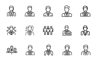 Collection of Simple Line Icons Representing Business People and Teamwork