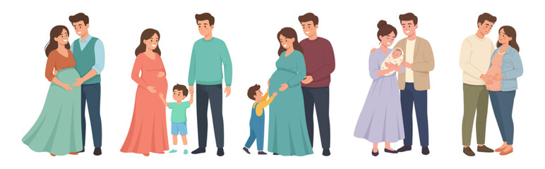 Obraz premium Set of Families celebrating pregnancy and newborn baby moments