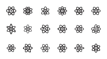 Various atomic structures represented by different icon designs and illustrations