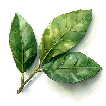 A Rubber Tree Leaf, watercolor illustration vector, isolated on a white background.