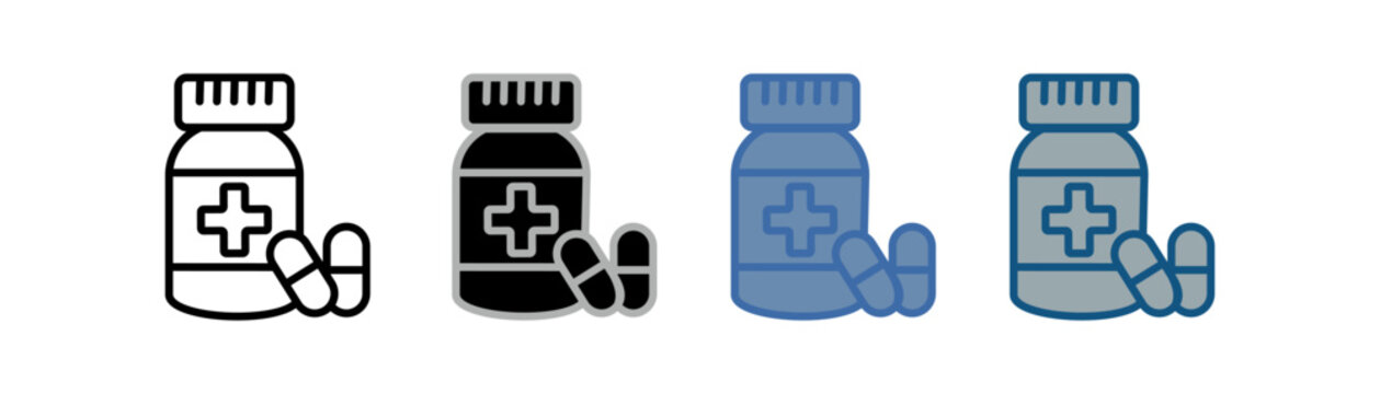 
Medication icon set multiple style collection with medicine bottle and capsule designs