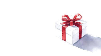 Obraz premium Elegant white gift box with red bow conveys a calm celebratory mood perfect for refined marketing visuals