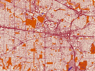 City map of Beaverton, Oregon &mdash; warm ivory base with deep wine street grid, clay-orange areas and dusky purple waterways