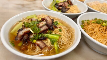 Pork noodle soup with white bowl