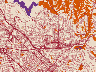 Fototapeta premium Urban map poster of Castro Valley, California – terracotta and violet accents