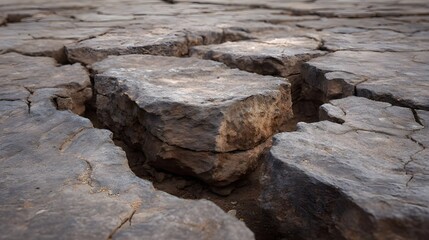 Close up view of dry cracked weathered rock formations and geological textures on the earth s surface in an arid landscape