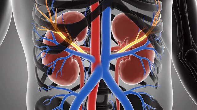 Detailed Anatomical 3D Animation of Human Torso Displaying Internal Organs Including Lungs Liver Stomach Intestines and Gallstones on a Dark Blue Background for Medical Visualizations and Scientific
