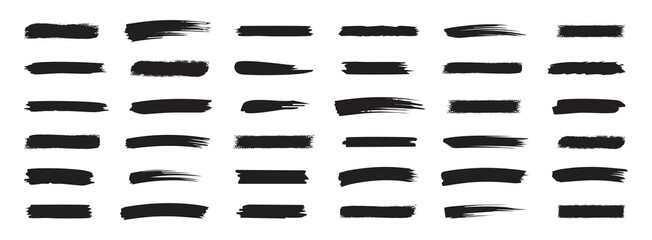 Set of different grunge brush strokes. Straight line vector brush strokes. Brush strokes, black ink lines, vector abstract set with paint brush grunge texture on white background. © Creative Sparkle