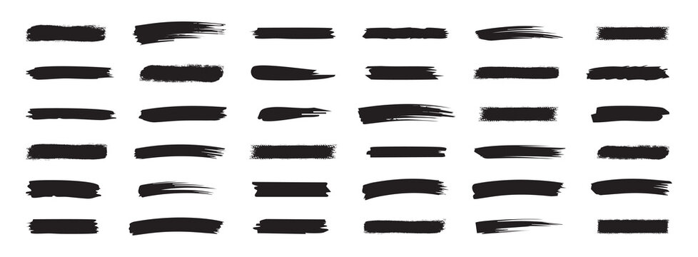 Set of different grunge brush strokes. Straight line vector brush strokes. Brush strokes, black ink lines, vector abstract set with paint brush grunge texture on white background.