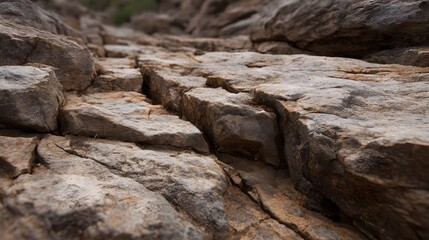Fototapeta premium Close up view of weathered cracked rock formations with detailed textures and natural patterns