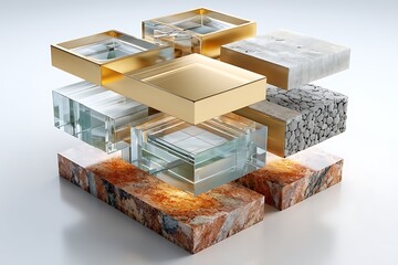 Layering abstract blocks of materials creating a luxurious composition