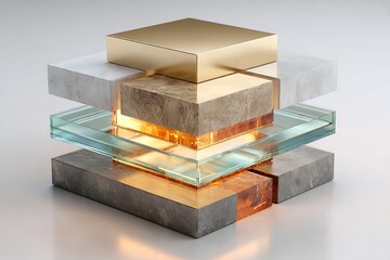 Layering luxury materials creating modern abstract geometric structure