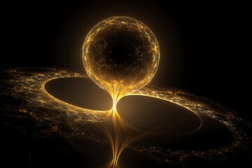 Golden glowing fractal sphere energy cosmic connection