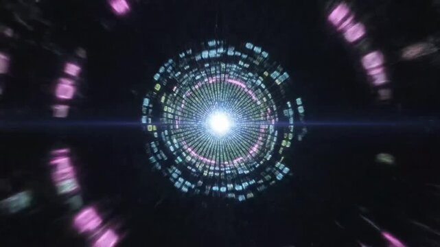 Futuristic digital tunnel with binary code